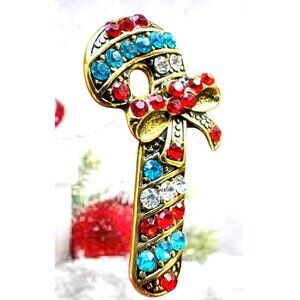 Candy Cane Brooch Pin New Christmas Jewelry Crystal Accents Candyland Ca…